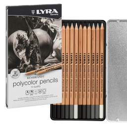 [84929] ASTUCCIO METALLO assortimento 12 matite grigie REMBRANDT POLYCOLOR Lyra