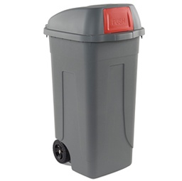 [86736] Bidone mobile Cento Push 100Lt grigio c/coperchio rosso per raccolta diff.