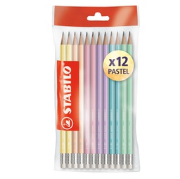 [88892] Blister 12 matite grafite c/gommino HB fusto in 6 colori pastel Stabilo