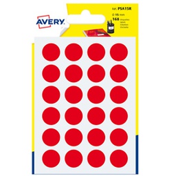 [83401] Blister 168 etichetta adesiva tonda PSA rosso D15mm Avery
