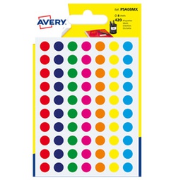 [83399] Blister 420 etichetta adesiva tonda PSA col.ass. D8mm Avery