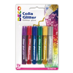 [82424] Blister colla glitter 6 penne 10,5ml colori assortiti metal DECO