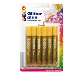 [82427] Blister colla glitter 6 penne 10,5ml oro DECO