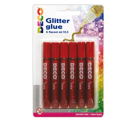 [82425] Blister colla glitter 6 penne 10,5ml rosso DECO