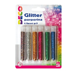 [82416] Blister glitter 6 flaconi grana fine 12ml colori assortiti DECO