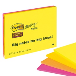 [53558] BLOCCO 45foglietti Post-it® Super Sticky 203x152mm MEETING NOTE NEON 6845-SSP