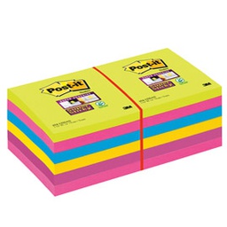 [53554] BLOCCO 90foglietti Post-it  Super Sticky 76x76mm ULTRACOLOR 654-12SSUCC