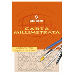 [63705] BLOCCO CARTA OPACA MILLIMETRATA 210x297mm 10FG 80GR CANSON
