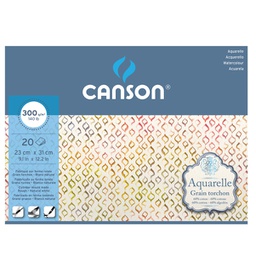 [85635] Blocco collato 4 lati AQUARELLE 23x31 cm 20 fg. 300 gr. grana ruvida Canson