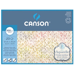 [85636] Blocco collato 4 lati AQUARELLE 31x41cm 20 fg. 300 gr. grana ruvida Canson