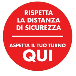 [90509] Bollo adesivo da terra D50cm ''ASPETTA QUI IL TUO TURNO''