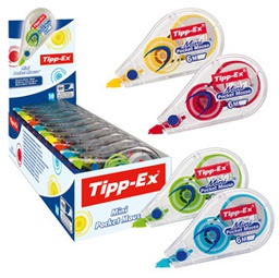 [83120] Box 10 correttori a nastro mini pocket mouse 5mmx6mt colori Fun ass. Tipp-Ex