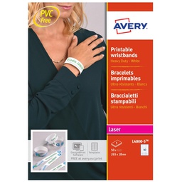 [90133] Braccialetti identificativi Bianco 5fg A4 265x18mm (10et/fg laser Avery