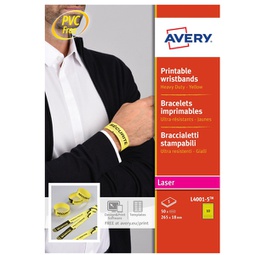 [90134] Braccialetti identificativi Giallo 5fg A4 265x18mm (10et/fg laser Avery
