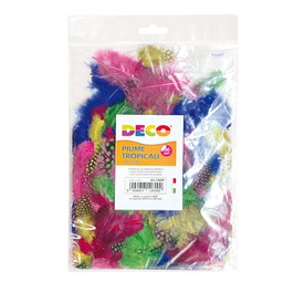 [91578] Busta 100 piume tropicali dim. 50-100mm in colori assortiti DECO