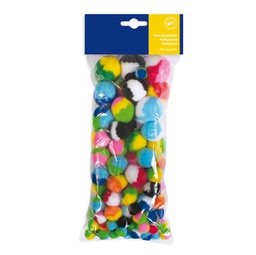 [91584] Busta 100 pz pom-pon a strisce dim. 10-35mm in colori assortiti DECO