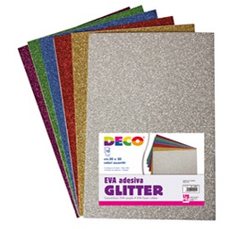 [86074] Busta 10 fogli 20x30cm Gomma Crepp Glitter adesiva colori assortiti DECO