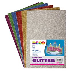 [91563] Busta 10 fogli Gomma Crepp Glitter 20x30cm colori assortiti DECO