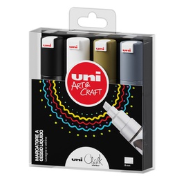 [89224] Busta 4 marcatore a gesso liquido UNI CHALK p.scalp col.ass.(ne/bi/oro/arg)