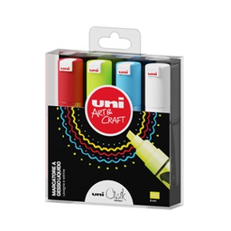 [85793] Busta 4 marcatore a gesso liquido UNI CHALK p.scalpello col.assortiti UNI