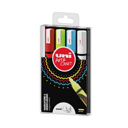 [85791] Busta 4 marcatore a gesso liquido UNI CHALK p.tonda col.assortiti UNI