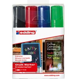 [80196] Busta 4 marcatori EDDING 4090 punta scalpello gesso liquido col.assortiti