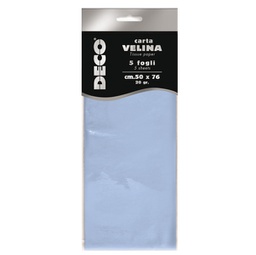 [89119] Busta 5 fogli carta velina 20gr 50x76cm azzurro baby DECO