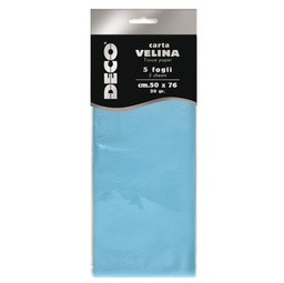 [89120] Busta 5 fogli carta velina 20gr 50x76cm azzurro DECO