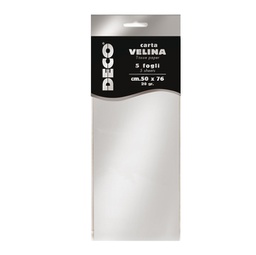 [91223] Busta 5 fogli carta velina metallizzata 20gr 50x76cm argento DECO