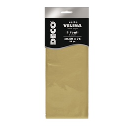 [91222] Busta 5 fogli carta velina metallizzata 20gr 50x76cm oro DECO