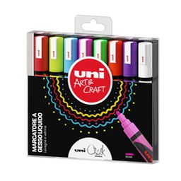 [85792] Busta 8 marcatore a gesso liquido UNI CHALK p.tonda col.assortiti UNI