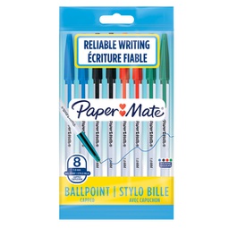 [88901] Busta 8 penne a sfera con cappuccio PaperMate 045 punta 1,0mm colori ass.