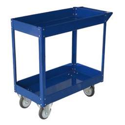 [65195] CARRELLO C/RUOTE IN ACCIAIO VERNICIATO BLU 2 RIPIANI 84X41cm H 82cm